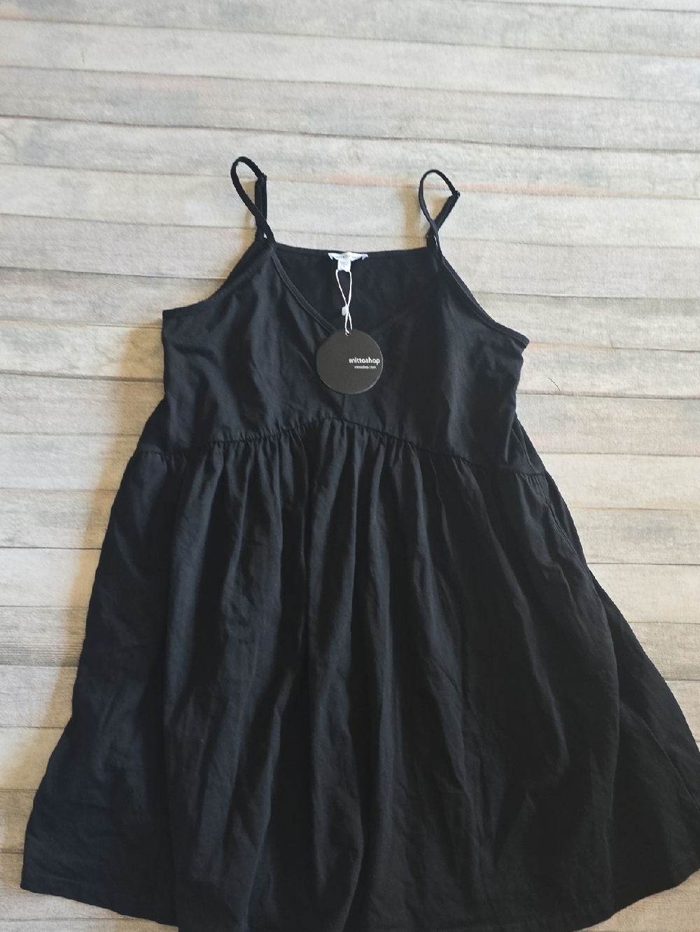 Mittoshop Black Spaghetti-Strap Casual 100% Cotton Dress